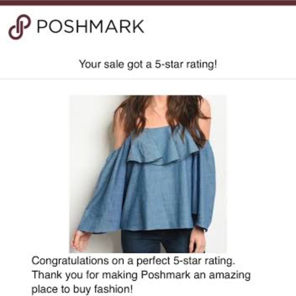 CHAMBRAY COLD SHOULDER RUFFLE TOP BELL SLEEVE - Picture 3 of 3
